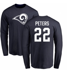 NFL Nike Los Angeles Rams #22 Marcus Peters Navy Blue Name & Number Logo Long Sleeve T-Shirt