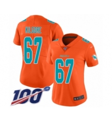 Women's Miami Dolphins #67 Daniel Kilgore Limited Orange Inverted Legend 100th Season Football Jersey