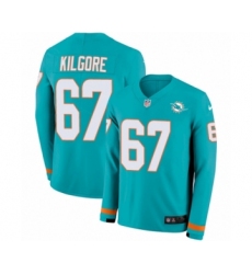 Youth Nike Miami Dolphins #67 Daniel Kilgore Limited Aqua Therma Long Sleeve NFL Jersey