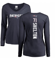 NFL Women's Nike New England Patriots #71 Danny Shelton Navy Blue Backer Slim Fit Long Sleeve T-Shirt