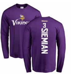 NFL Nike Minnesota Vikings #3 Trevor Siemian Purple Backer Long Sleeve T-Shirt