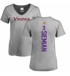 NFL Women's Nike Minnesota Vikings #3 Trevor Siemian Ash Backer V-Neck T-Shirt