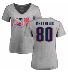 Women's Nike New England Patriots #80 Jordan Matthews Heather Gray 2017 AFC Champions V-Neck T-Shirt