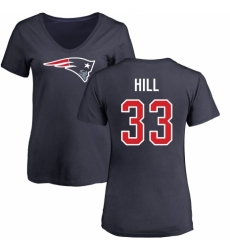 NFL Women's Nike New England Patriots #33 Jeremy Hill Navy Blue Name & Number Logo Slim Fit T-Shirt