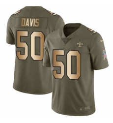 Men's Nike New Orleans Saints #50 DeMario Davis Limited Olive/Gold 2017 Salute to Service NFL Jersey