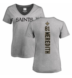 NFL Women's Nike New Orleans Saints #81 Cameron Meredith Ash Backer V-Neck T-Shirt