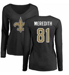 NFL Women's Nike New Orleans Saints #81 Cameron Meredith Black Name & Number Logo Slim Fit Long Sleeve T-Shirt