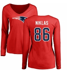 NFL Women's Nike New England Patriots #86 Troy Niklas Red Name & Number Logo Slim Fit Long Sleeve T-Shirt