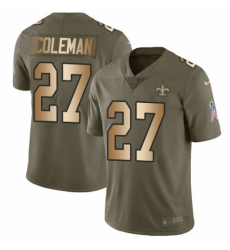 Men's Nike New Orleans Saints #27 Kurt Coleman Limited Olive/Gold 2017 Salute to Service NFL Jersey