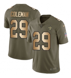 Men's Nike New Orleans Saints #29 Kurt Coleman Limited Olive Gold 2017 Salute to Service NFL Jersey