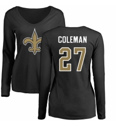 NFL Women's Nike New Orleans Saints #27 Kurt Coleman Black Name & Number Logo Slim Fit Long Sleeve T-Shirt