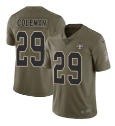Youth Nike New Orleans Saints #29 Kurt Coleman Limited Olive 2017 Salute to Service NFL Jersey