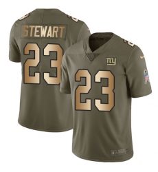 Men's Nike New York Giants #23 Jonathan Stewart Limited Olive Gold 2017 Salute to Service NFL Jersey