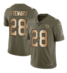 Men's Nike New York Giants #28 Jonathan Stewart Limited Olive Gold 2017 Salute to Service NFL Jersey