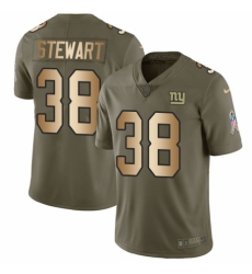 Men's Nike New York Giants #38 Jonathan Stewart Limited Olive/Gold 2017 Salute to Service NFL Jersey
