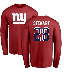 NFL Nike New York Giants #28 Jonathan Stewart Red Name & Number Logo Long Sleeve T-Shirt