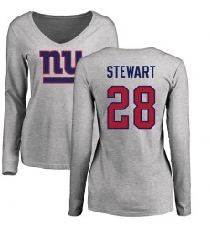 NFL Women's Nike New York Giants #28 Jonathan Stewart Ash Name & Number Logo Long Sleeve T-Shirt