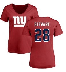 NFL Women's Nike New York Giants #28 Jonathan Stewart Red Name & Number Logo T-Shirt