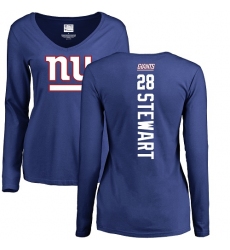 NFL Women's Nike New York Giants #28 Jonathan Stewart Royal Blue Backer Long Sleeve T-Shir