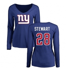 NFL Women's Nike New York Giants #28 Jonathan Stewart Royal Blue Name & Number Logo Long Sleeve T-Shirt