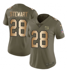 Women's Nike New York Giants #28 Jonathan Stewart Limited Olive Gold 2017 Salute to Service NFL Jersey