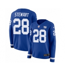 Women's Nike New York Giants #28 Jonathan Stewart Limited Royal Blue Therma Long Sleeve NFL Jersey