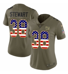 Women's Nike New York Giants #38 Jonathan Stewart Limited Olive/USA Flag 2017 Salute to Service NFL Jersey
