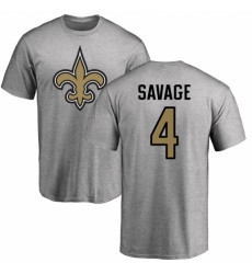 NFL Nike New Orleans Saints #4 Tom Savage Ash Name & Number Logo T-Shirt