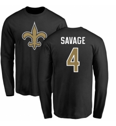 NFL Nike New Orleans Saints #4 Tom Savage Black Name & Number Logo Long Sleeve T-Shirt