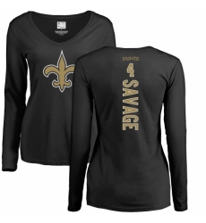 NFL Women's Nike New Orleans Saints #4 Tom Savage Black Backer Slim Fit Long Sleeve T-Shirt