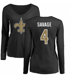 NFL Women's Nike New Orleans Saints #4 Tom Savage Black Name & Number Logo Slim Fit Long Sleeve T-Shirt