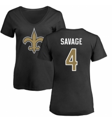 NFL Women's Nike New Orleans Saints #4 Tom Savage Black Name & Number Logo Slim Fit T-Shirt