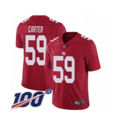 Men's New York Giants #59 Lorenzo Carter Red Limited Red Inverted Legend 100th Season Football Jersey