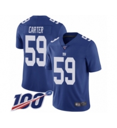 Men's New York Giants #59 Lorenzo Carter Royal Blue Team Color Vapor Untouchable Limited Player 100th Season Football Jersey