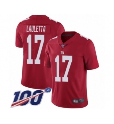 Men's New York Giants #17 Kyle Lauletta Red Limited Red Inverted Legend 100th Season Football Jersey