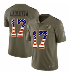Men's Nike New York Giants #17 Kyle Lauletta Limited Olive/USA Flag 2017 Salute to Service NFL Jersey