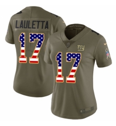 Women's Nike New York Giants #17 Kyle Lauletta Limited Olive/USA Flag 2017 Salute to Service NFL Jersey