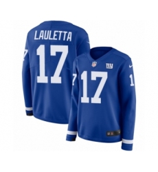 Women's Nike New York Giants #17 Kyle Lauletta Limited Royal Blue Therma Long Sleeve NFL Jersey