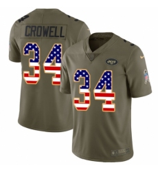 Men's Nike New York Jets #34 Isaiah Crowell Limited Olive/USA Flag 2017 Salute to Service NFL Jersey
