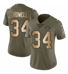 Women's Nike New York Jets #34 Isaiah Crowell Limited Olive/Gold 2017 Salute to Service NFL Jersey