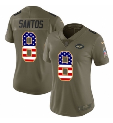 Women's Nike New York Jets #8 Cairo Santos Limited Olive/USA Flag 2017 Salute to Service NFL Jersey