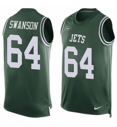 Men's Nike New York Jets #64 Travis Swanson Limited Green Player Name & Number Tank Top NFL Jersey