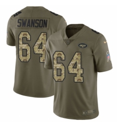 Men's Nike New York Jets #64 Travis Swanson Limited Olive/Camo 2017 Salute to Service NFL Jersey