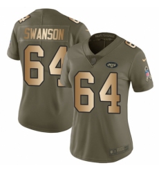 Women's Nike New York Jets #64 Travis Swanson Limited Olive/Gold 2017 Salute to Service NFL Jersey