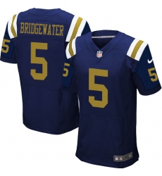 Men's Nike New York Jets #5 Teddy Bridgewater Elite Navy Blue Alternate NFL Jersey