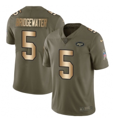 Men's Nike New York Jets #5 Teddy Bridgewater Limited Olive Gold 2017 Salute to Service NFL Jersey