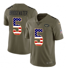 Men's Nike New York Jets #5 Teddy Bridgewater Limited Olive USA Flag 2017 Salute to Service NFL Jersey