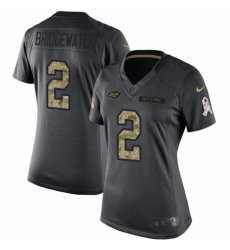 Women's Nike New York Jets #2 Teddy Bridgewater Limited Black 2016 Salute to Service NFL Jersey
