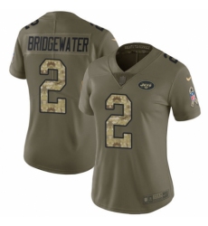 Women's Nike New York Jets #2 Teddy Bridgewater Limited Olive/Camo 2017 Salute to Service NFL Jersey