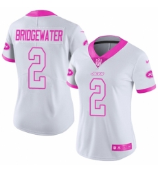 Women's Nike New York Jets #2 Teddy Bridgewater Limited White/Pink Rush Fashion NFL Jersey